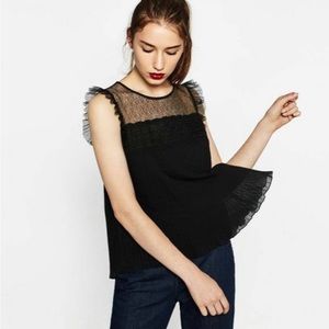 NWOT Zara Basic Lace Eyelet Flutter Sleeve Top